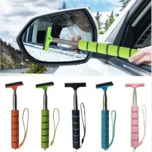 1 Pcs Car Rearview Mirror Wiper Stainless Steel Telescopic Retractable Layered Brush Head Auto Mirror Wash Cleaning Brush Wiper